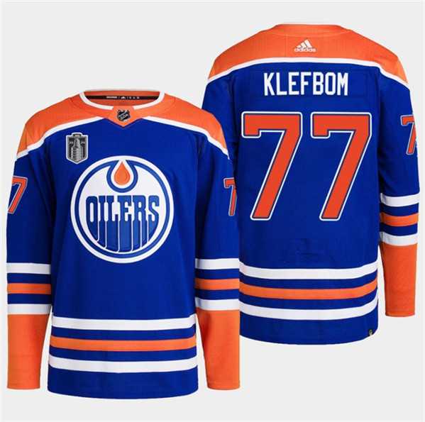 Mens Edmonton Oilers #77 Oscar Klefbom Royal 2024 Stanley Cup Final Patch Stitched Jersey Dzhi->edmonton oilers->NHL Jersey